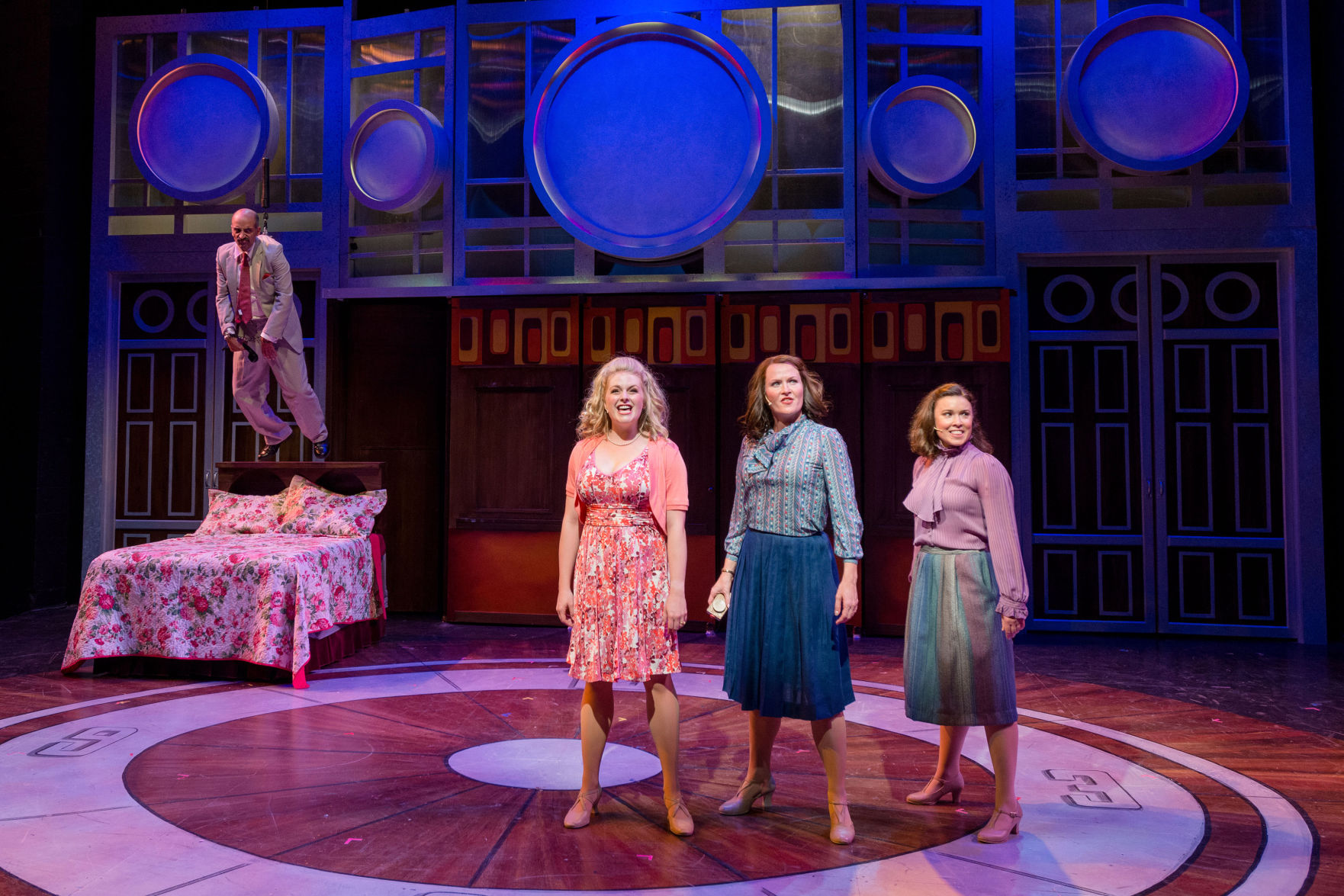 From left, Fabio Polanco as Franklin Hart, Jr., Erin Diroll as Doralee, Amy Fritsche as Violet, and Courtney Elizabeth Brown as Judy. Photo | Paul Silla